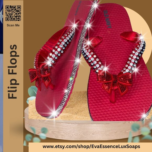Childrens Old Navy| Red White Blue Crystal Flip Flops/Sandals Sz 12/13| Memorial - Picture 3 of 16